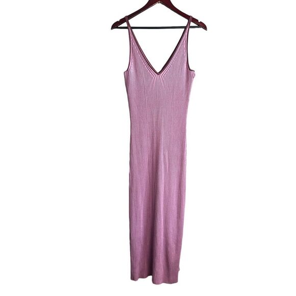 ABERCROMBIE & FITCH MIDI DRESS WOMENS XL PINK Ribbed Bare Keyhole Leg Slit $90 - Picture 6 of 8